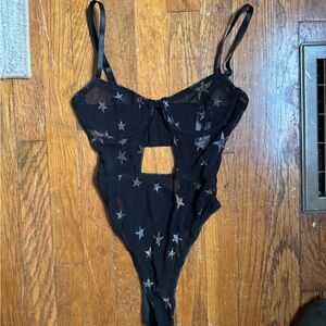 Nasty Gal Black Sheer Star Bodysuit
